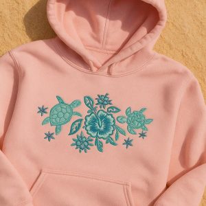 Equineop StoreTurtle and Hibiscus Embroidered Hoodie
