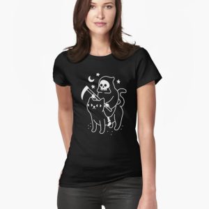 123 1231234 Equineop Store Death Rides A Black Cat Fitted T-Shirt 123