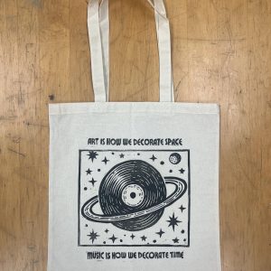 Record Linocut Print Tote Bag: Music Lover Gift, Hand-Printed - Image 1