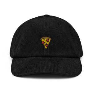Pizza Corduroy Hat, Handmade Embroidered Corduroy Dad Cap - Multiple Colors