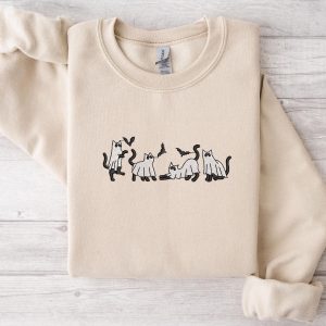 Embroidered Ghost Cat Halloween Sweatshirt