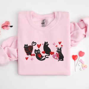Embroidered Cat Sweatshirt Valentines Tee